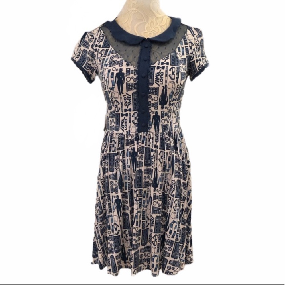 DR. WHO TARDIS PRINT PETER PAN COLLAR DRESS